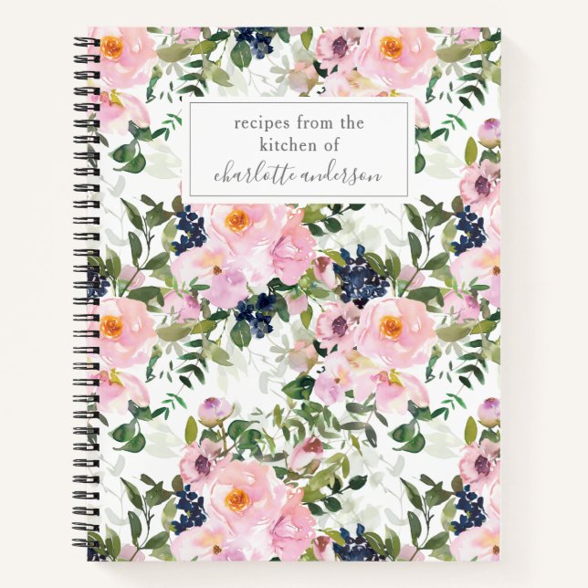 Vintage Blush Pink Floral Personalised Recipe  Notebook (Front)