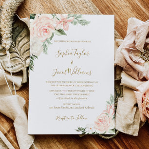 Vintage Blush Pink Floral Wedding Invitation
