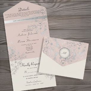 Vintage Blush Pink Floral Wedding Invitation