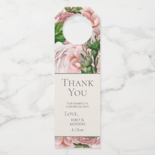 Vintage Blush Pink Flowers Botanical Wedding Bottle Tag
