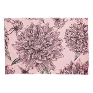 Vintage Blush Pink Flowers Illustrated Pattern Pillowcase