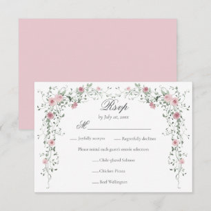 Vintage Blush Pink Flowers Wedding Meal Choice RSVP Card
