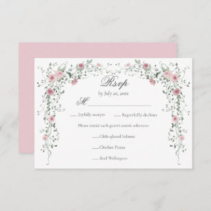Vintage Blush Pink Flowers Wedding Meal Choice RSVP Card