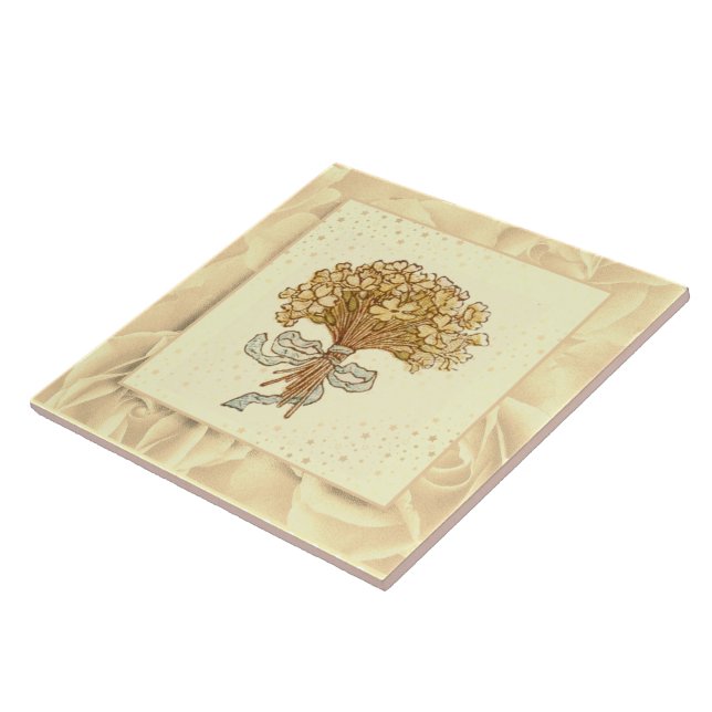 Vintage Blush Pink Green and Yellow Flowers Tile (Side)