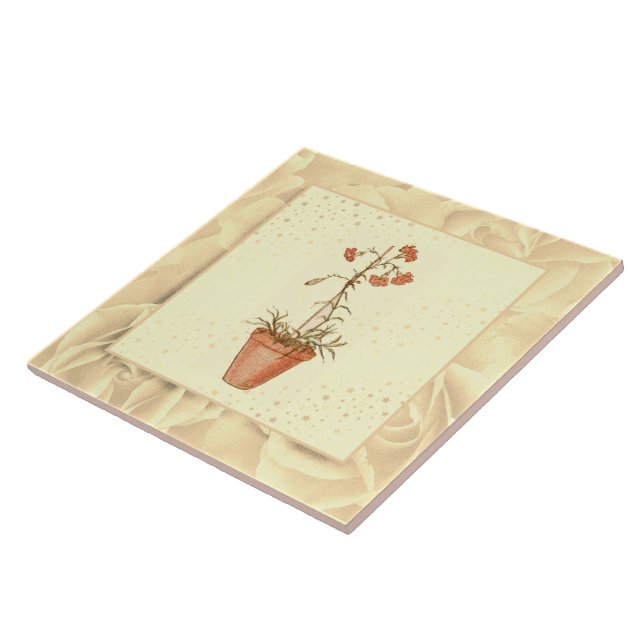 Vintage Blush Pink Green and Yellow Flowers Tile (Side)