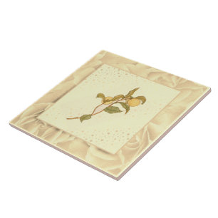 Vintage Blush Pink Green and Yellow Fruit Tile