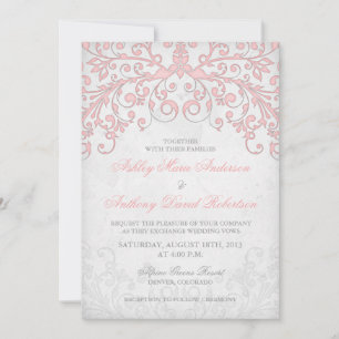 Vintage Blush Pink Grey Floral Wedding Invitation