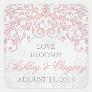 Vintage Blush Pink Grey Floral Wedding Seal