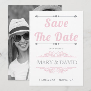 Vintage blush pink, grey typography Save the Date
