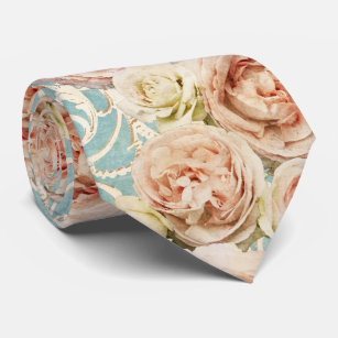 Vintage Blush Pink Heirloom Roses Floral Damask Tie