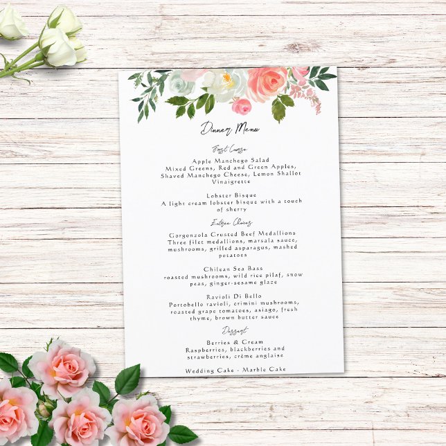 Vintage Blush Pink & Ivory Rose Garland Menu (Creator Uploaded)