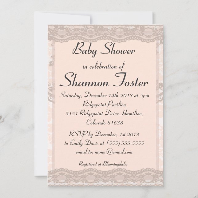 Vintage Blush Pink Lace Baby Shower Invitation (Front)