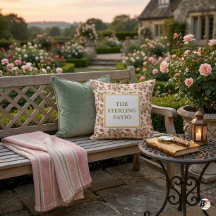 Vintage Blush Pink Rose Custom Text Gold Frame Cushion