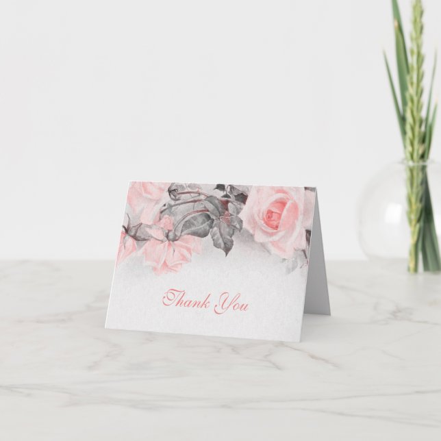 Vintage Blush Pink Rose Wedding Thank You Card (Front)
