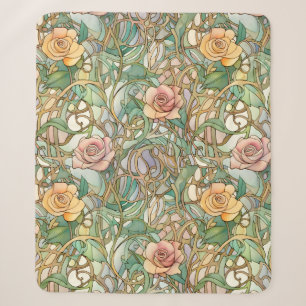 Vintage blush pink roses art nouveau pattern sherpa blanket