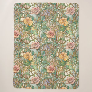 Vintage blush pink roses art nouveau pattern sherpa blanket