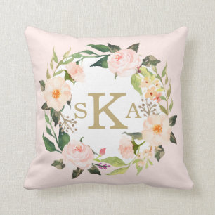 Vintage Blush Pink Roses Floral Wreath Custom Cushion