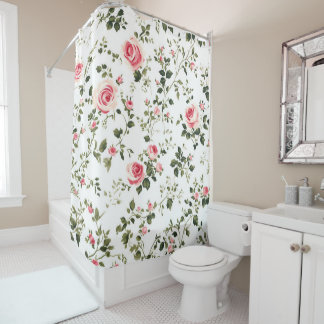 Vintage blush pink roses shower curtain