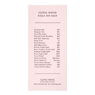 Vintage Blush Pink Salon Price List Services Rack Card
