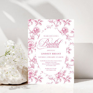 Vintage Blush Pink Toile Roses Bridal Shower Invit Invitation