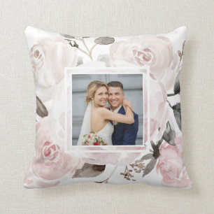 Vintage Blush Pink Watercolor Roses   Two Photo Cushion