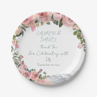 Vintage Blush Pink Wedding Theme Paper Plates