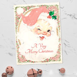 Vintage Blush Pink Winking Santa Claus Christmas Holiday Postcard<br><div class="desc">Vintage Blush Pink Winking Santa Claus Christmas Holiday Postcard — Distressed and weathered old world style Santa Claus dressed in beautiful blush pink hat,  signalling a jolly holiday wink. Saint nick is surrounded by gold and floral victorian framework,  and a greeting that can be personalized</div>