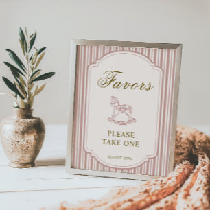 Vintage Blush Rocking Horse Baby Shower Favour Sig Poster