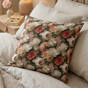 Vintage Blush Rose Floral Garden Pattern Cushion
