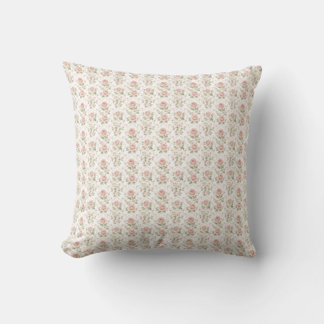 Vintage Blush Rose Floral Pattern Cushion (Front)