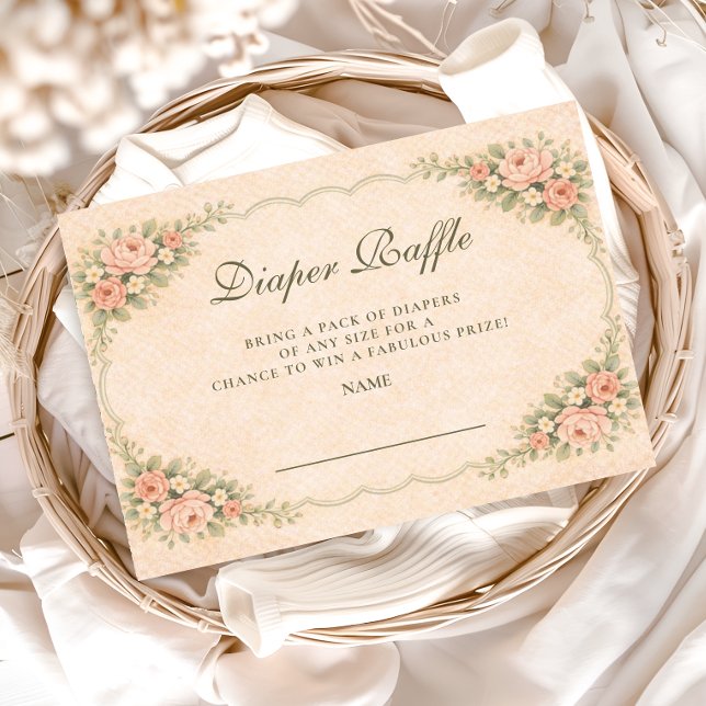 Vintage Blush Rose Garden Diapper Raffle Enclosure Card (Creator Uploaded)