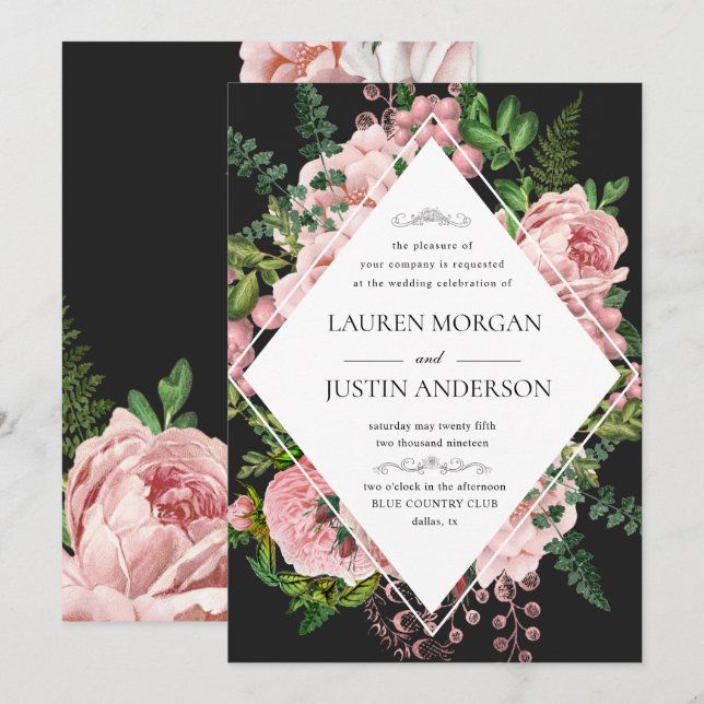 Vintage Blush Roses Elegant Wedding Invitation (Front/Back)
