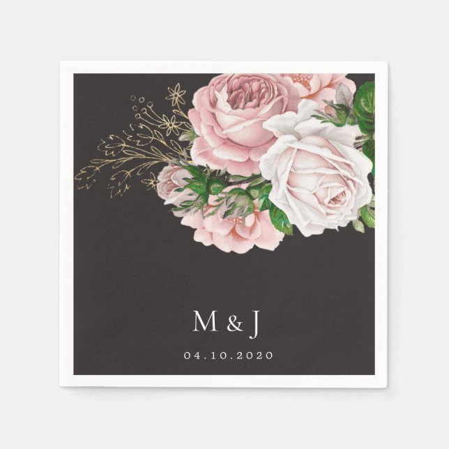 Vintage blush roses elegant wedding paper napkin (Front)