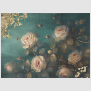Vintage blush roses gold foil hunter green wall  tissue paper