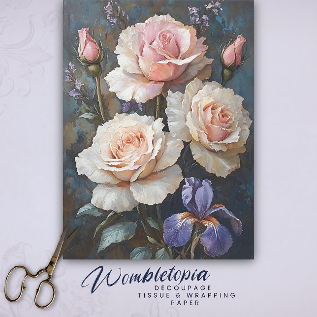 Vintage Blush Roses & Iris Decoupage Art Tissue Paper (Creator Uploaded)