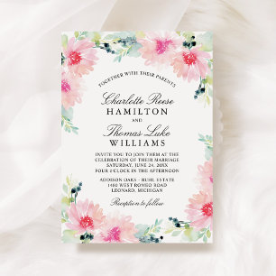 Vintage Blush Spring Floral Watercolor Wedding Invitation