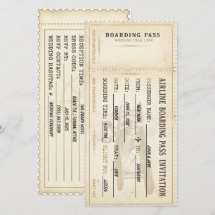 Vintage Boarding Pass Champagne Ivory Classic Save The Date