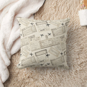 Vintage Boarding Pass Travel Pattern Cushion