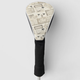 Vintage Boarding Pass Travel Pattern Golf Head Cover