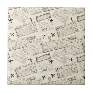 Vintage Boarding Pass Travel Pattern Tile
