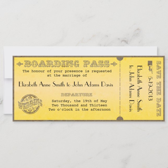 Vintage Boarding Pass Wedding Invitation (Front)