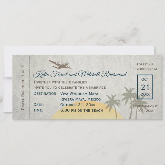 Vintage Boarding Pass Wedding Invitation (Front)