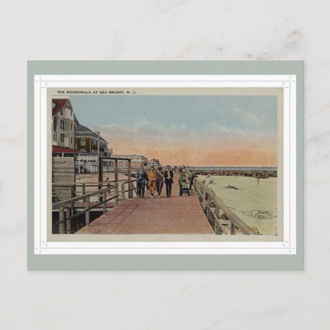 Vintage Boardwalk at Sea Bright New Jersey Postcard (Front)