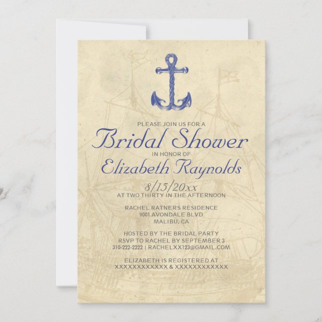 Vintage Boat Bridal Shower Invitations (Front)
