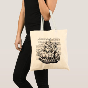 VINTAGE BOAT WITH QUOTE TOTE BAG