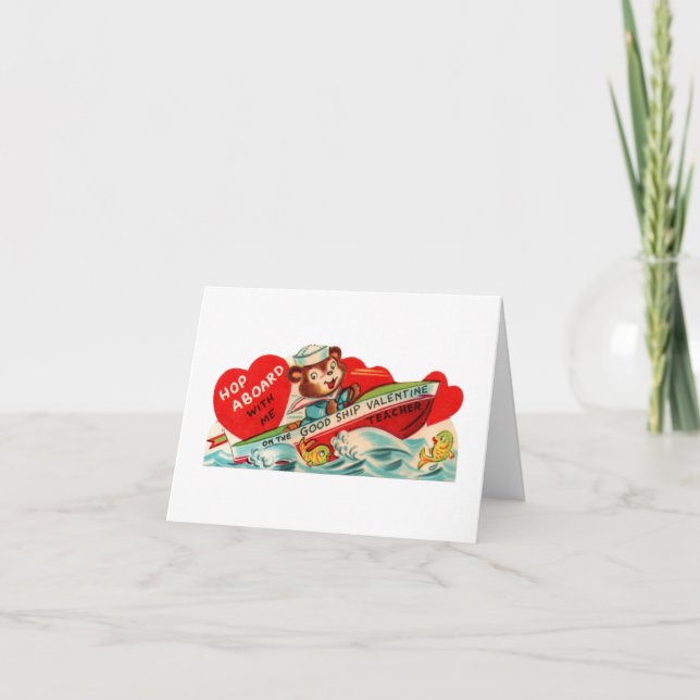 Vintage Boating Bear Teacher Valentine Card (Front)