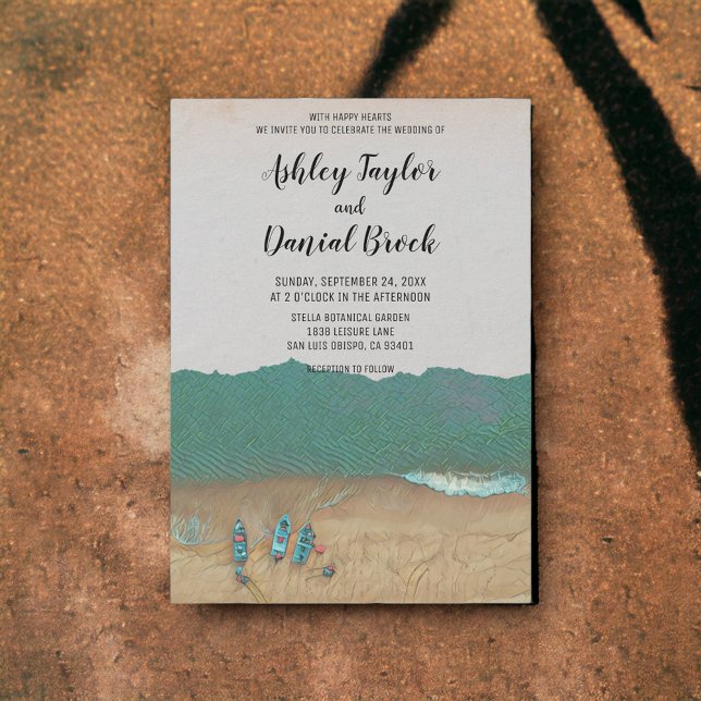 Vintage boats coastal beach destination wedding invitation (Creator Uploaded)