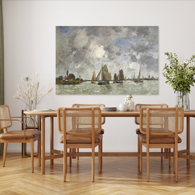 Vintage Boats on the Meuse Painting Canvas Print (Creator Uploaded)