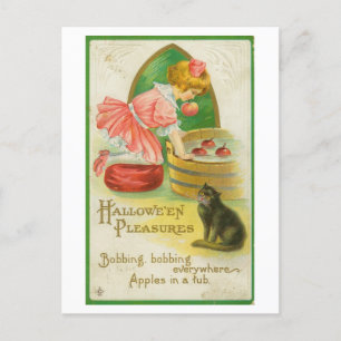 Vintage Bobbing for Apples Halloween Postcard
