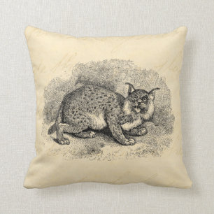 Vintage Bobcat 1800s Bob Cat Lynx Illustration Cushion